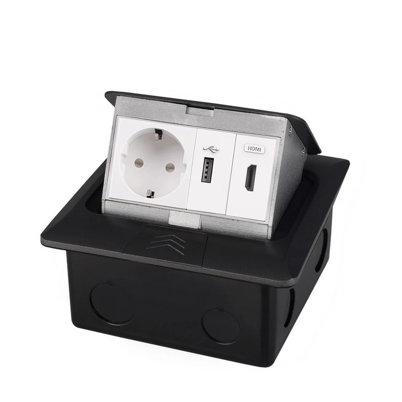 Розетка підлогова LIVOLO з USB та HDMI, вбудована, IP44, плавне відкриття, алюміній, сіра