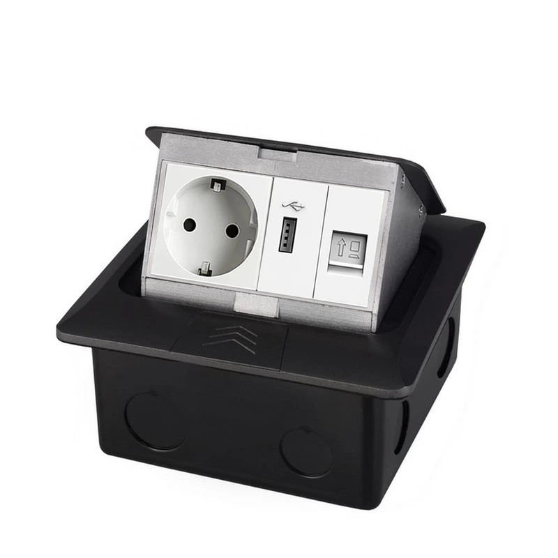 Розетка підлогова LIVOLO з USB та інтернет, вбудована, IP44, плавне відкриття, алюміній, сіра