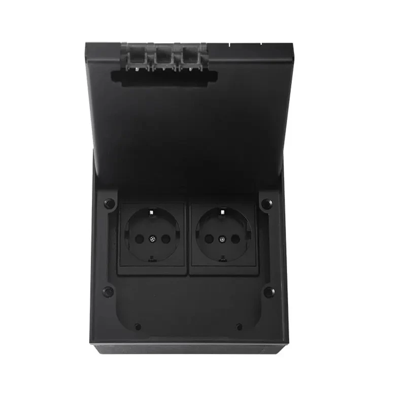 Розетка підлогова подвійна LIVOLO чорна, вбудована невидима прихованого монтажу, з кришкою, 2 розетки з заземленням, IP54, нержавіюча сталь, розмір 130×130×84 мм (VL-SHSJ52-TCIP-B) (VL-SHSJ52-TC-BP-B)