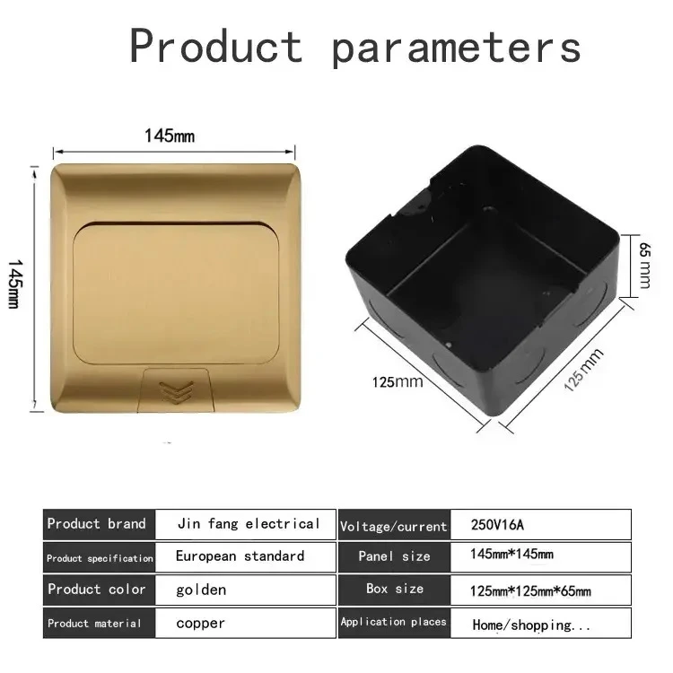 Розетка підлогова подвійна LIVOLO золота, вбудована у підлогу, з USB 10Вт, інтернет RJ-45, для кухні, офісу чи конференц-залу, з кришкою, висувна, з заземленням, IP44, плавне відкриття, алюміній, розмір 145×145×65 мм (VL-SHS016-FCTC-FCUA-FCCP-A) (VL-SHS016-TC.UA.CP-WP-A)