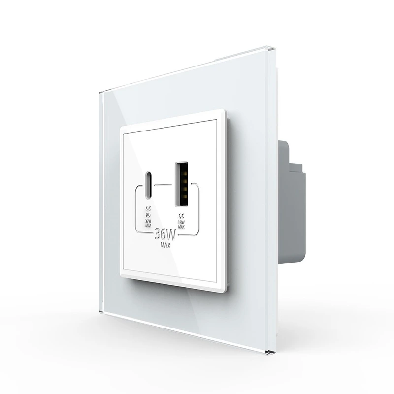 Розетка USB-A та USB-C з Power Delivery 36W LIVOLO біла 2.5D скло