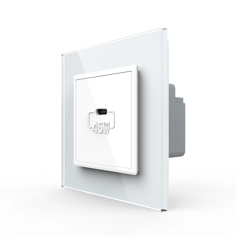 Розетка USB Type-C з Power Delivery 45W LIVOLO біла 2.5D скло