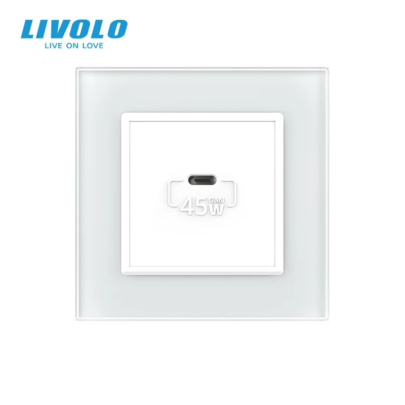 Розетка USB Type-C з Power Delivery 45W LIVOLO біла матова скло