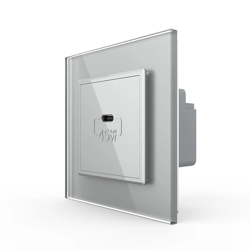 Розетка USB Type-C з Power Delivery 45W LIVOLO сіра 2.5D скло