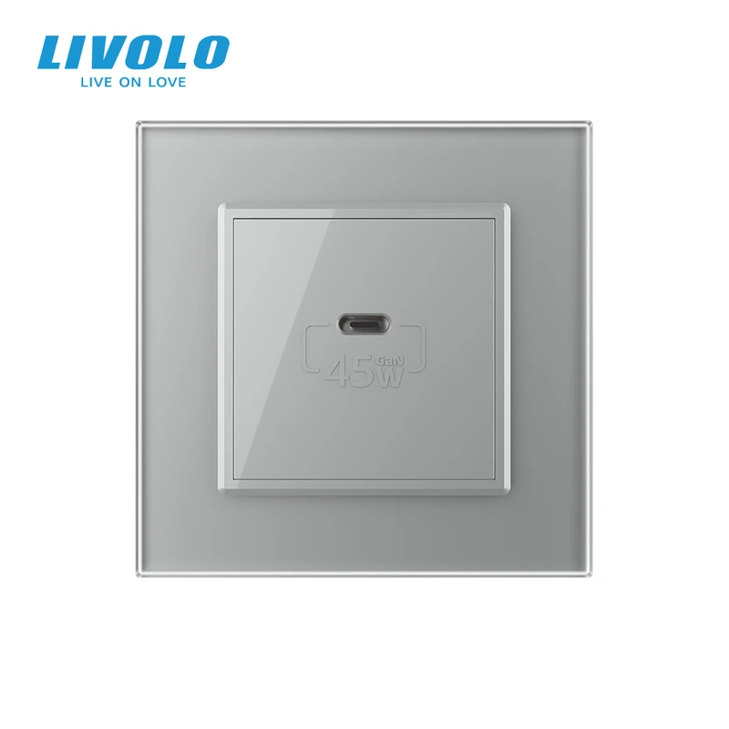 Розетка USB Type-C з Power Delivery 45W LIVOLO сіра матова скло