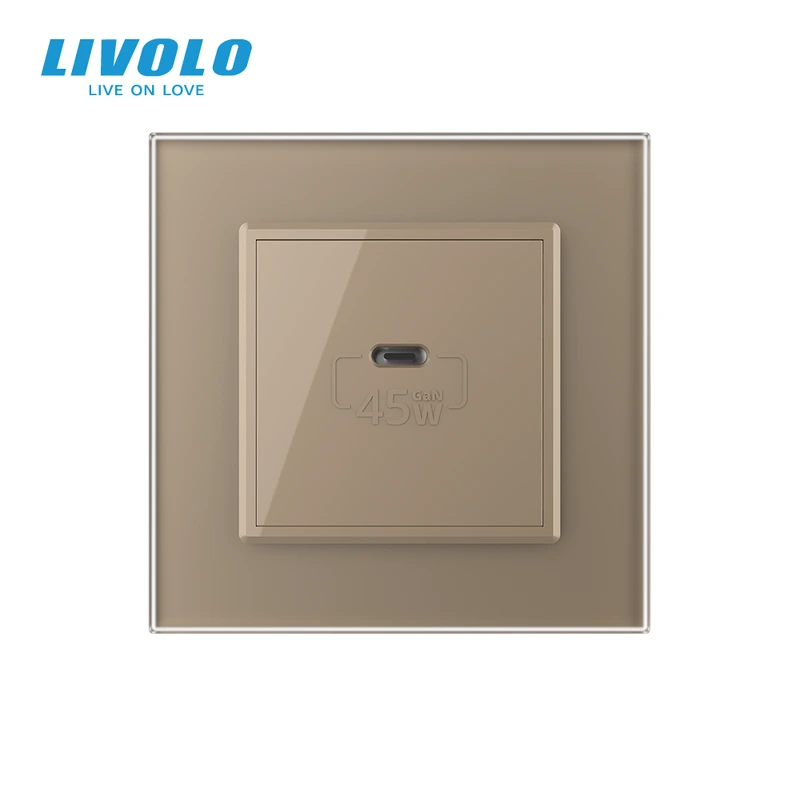 Розетка USB Type-C з Power Delivery 45W LIVOLO золота матова скло