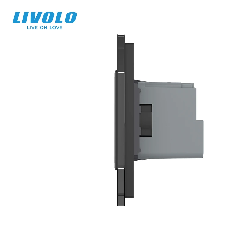 Розумна потрійна електрична розетка LIVOLO із заземленням, шторки, чорна, скляна рамка, 250В 16А