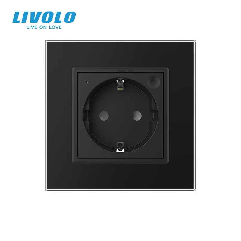 Розумна розетка EC з заземленням LIVOLO чорна матова скло