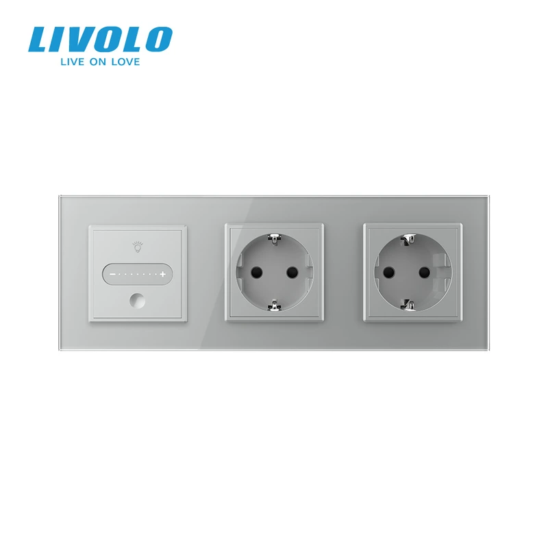 Розумний сенсорний димер LIVOLO з 2 розетками, сірий, скло, 2A 230V