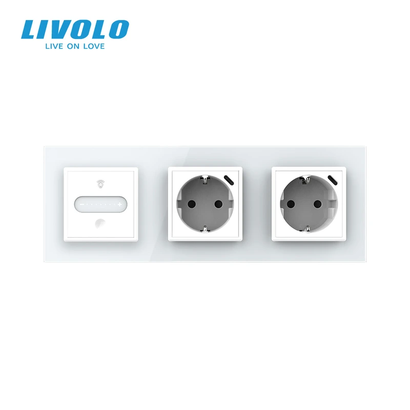Розумний сенсорний димер LIVOLO з двома розетками з USB Type-C 18Вт, білий, скло, 16A 230V, заземлення, шторки