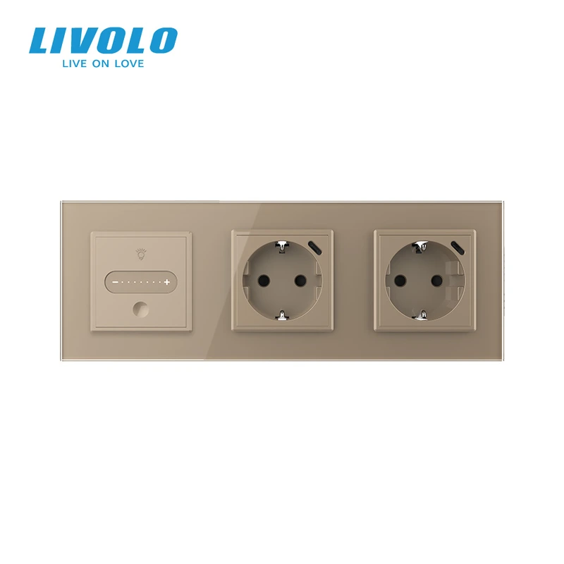 Розумний сенсорний димер LIVOLO з двома розетками з USB Type-C 18Вт, золотий, скло, 16A 230V, заземлення