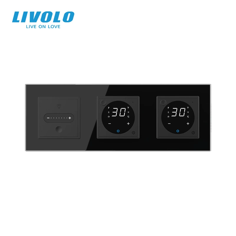 Розумний сенсорний димер LIVOLO з двома терморегуляторами, чорний, скло, 16A 230V