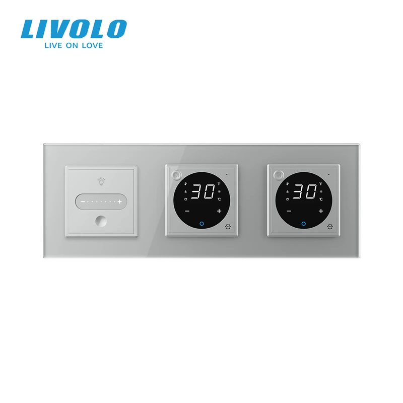 Розумний сенсорний димер LIVOLO з двома терморегуляторами, сірий, скло, 16A 230V