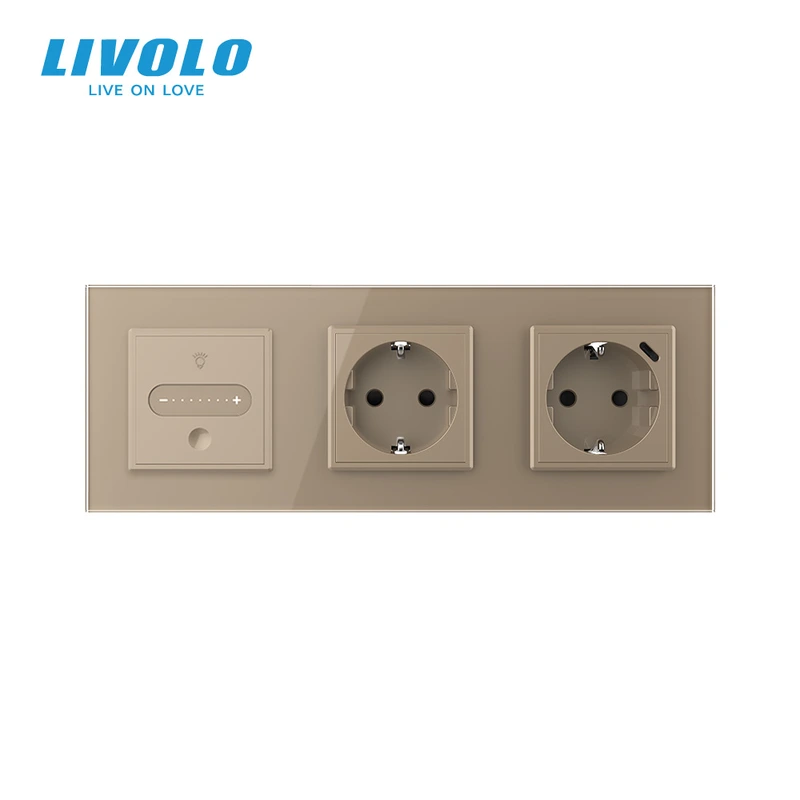 Розумний сенсорний димер LIVOLO з розеткою та розеткою з USB Type-C 18Вт, золотий, скло, 16A 230V, заземлення