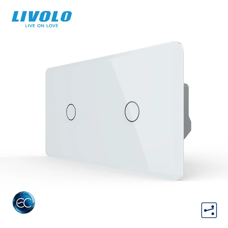 Розумний сенсорний (дотиковий) прохідний вимикач LIVOLO 2 клавіші (1-1) білий 2.5D скло Wi-Fi