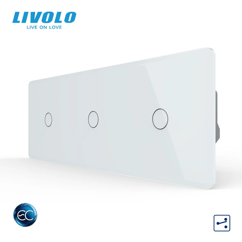 Розумний сенсорний (дотиковий) прохідний/перехресний вимикач LIVOLO 3 сенсори (1-1-1) білий 2.5D скло
