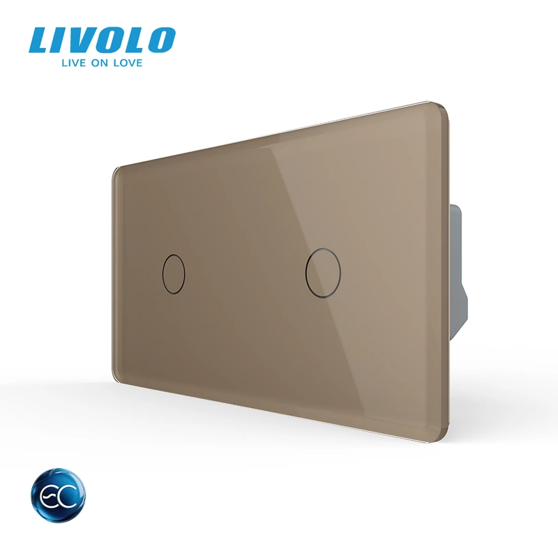Розумний сенсорний (дотиковий) вимикач LIVOLO 2 клавіші (1-1) золотий 2.5D скло Wi-Fi