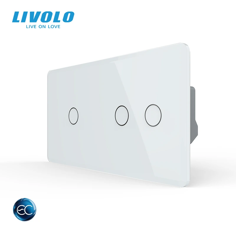 Розумний сенсорний (дотиковий) вимикач LIVOLO 3 клавіші (1-2) білий 2.5D скло Wi-Fi