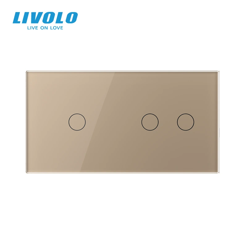Розумний сенсорний (дотиковий) вимикач LIVOLO 3 клавіші (1-2) золотий скло Wi-Fi