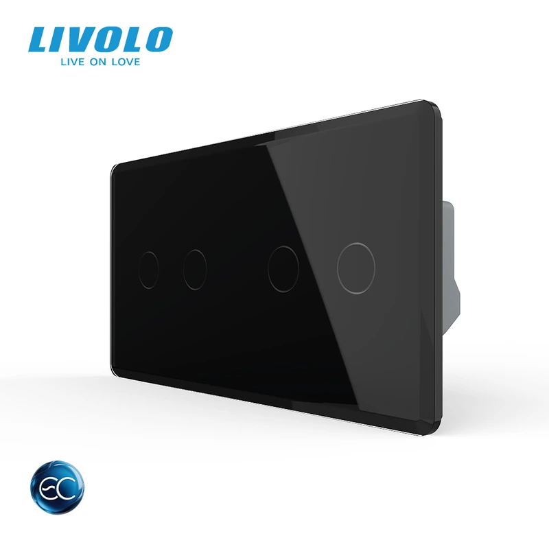 Розумний сенсорний (дотиковий) вимикач LIVOLO 4 клавіші (2-2) чорний 2.5D скло Wi-Fi