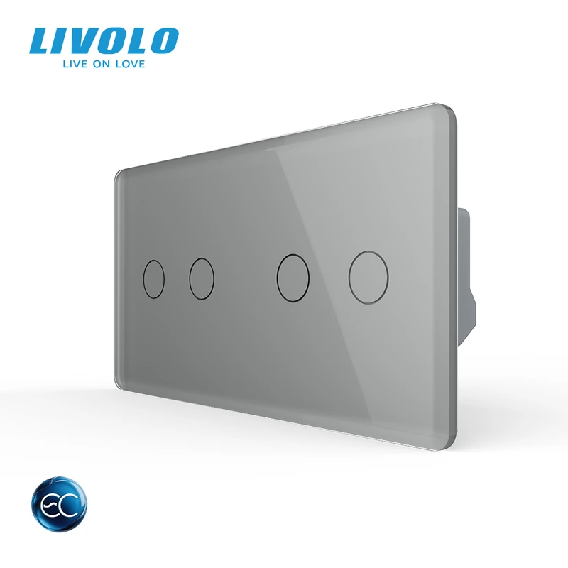 Розумний сенсорний (дотиковий) вимикач LIVOLO 4 клавіші (2-2) сірий 2.5D скло Wi-Fi