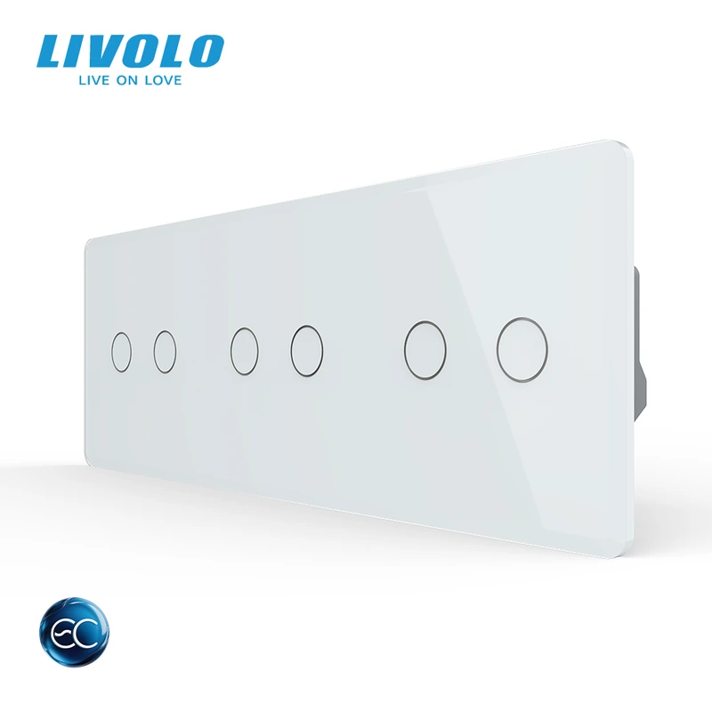 Розумний сенсорний (дотиковий) вимикач LIVOLO 6 сенсорів (2-2-2) білий 2.5D скло