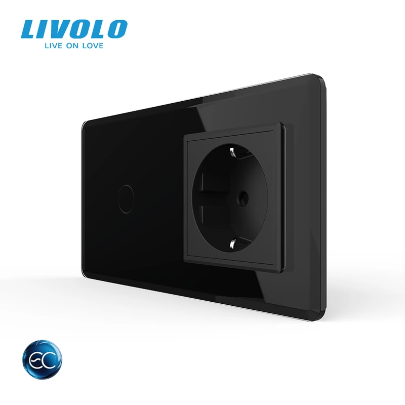 Розумний сенсорний EC вимикач 1 сенсор 1 розетка LIVOLO чорний 2.5D скло
