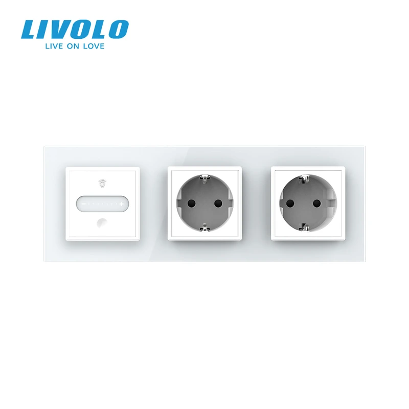 Розумний сенсорний прохідний димер LIVOLO з 2 розетками, білий, скло, 2A 230V
