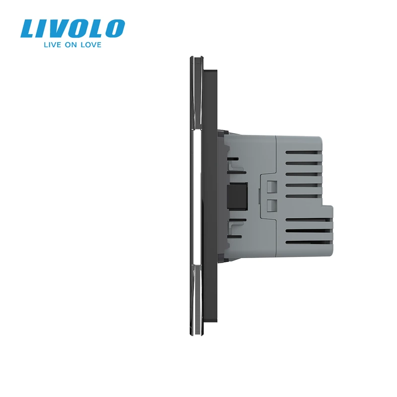 Розумний сенсорний вимикач 4 сенсори (2-2) з розеткою з USB Type-C 18 Вт, заземлення, LIVOLO чорний скло