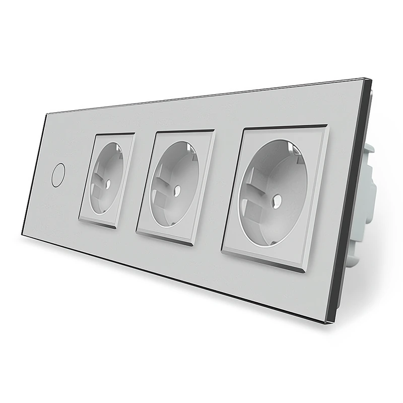 Розумний сенсорний ZigBee вимикач 1 сенсор 3 розетки Livolo сірий скло (VL-C701Z/C7C3EU-15)