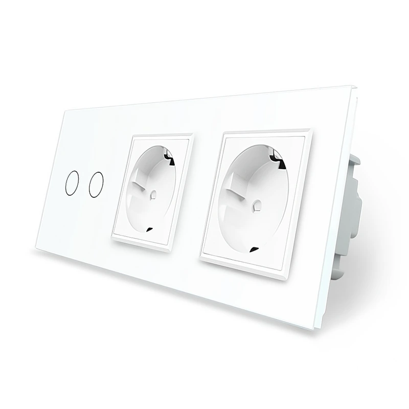 Розумний сенсорний ZigBee вимикач 2 сенсора 2 розетки Livolo білий скло (VL-C702Z/C7C2EU-11)