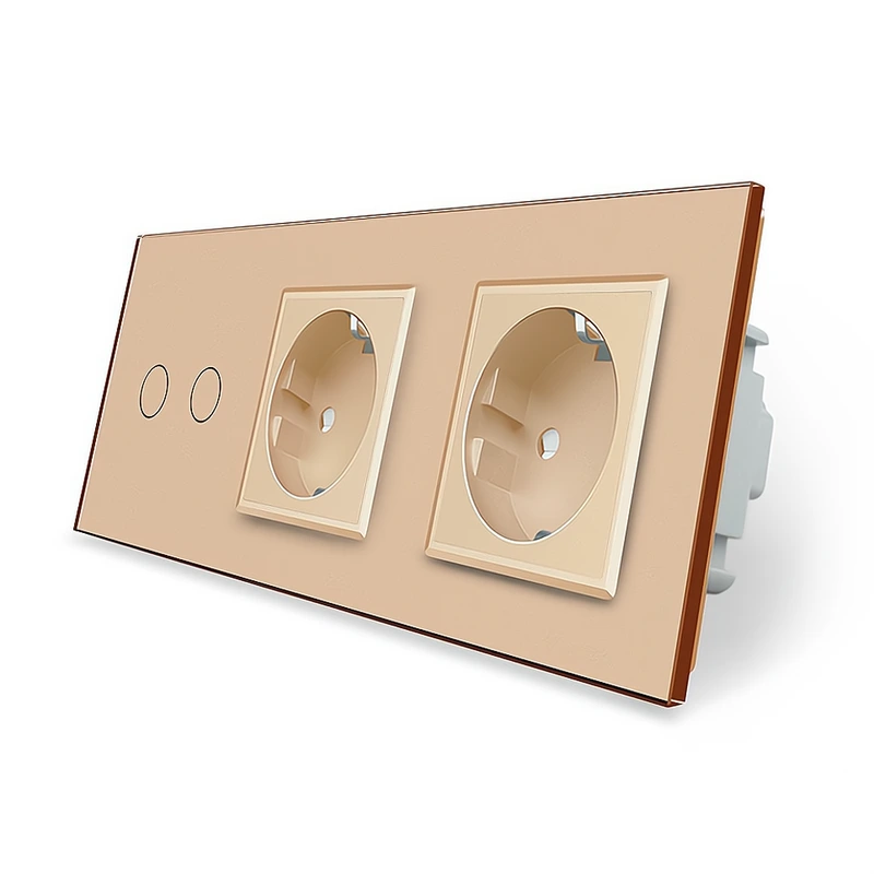 Розумний сенсорний ZigBee вимикач 2 сенсора 2 розетки Livolo золото скло (VL-C702Z/C7C2EU-13)