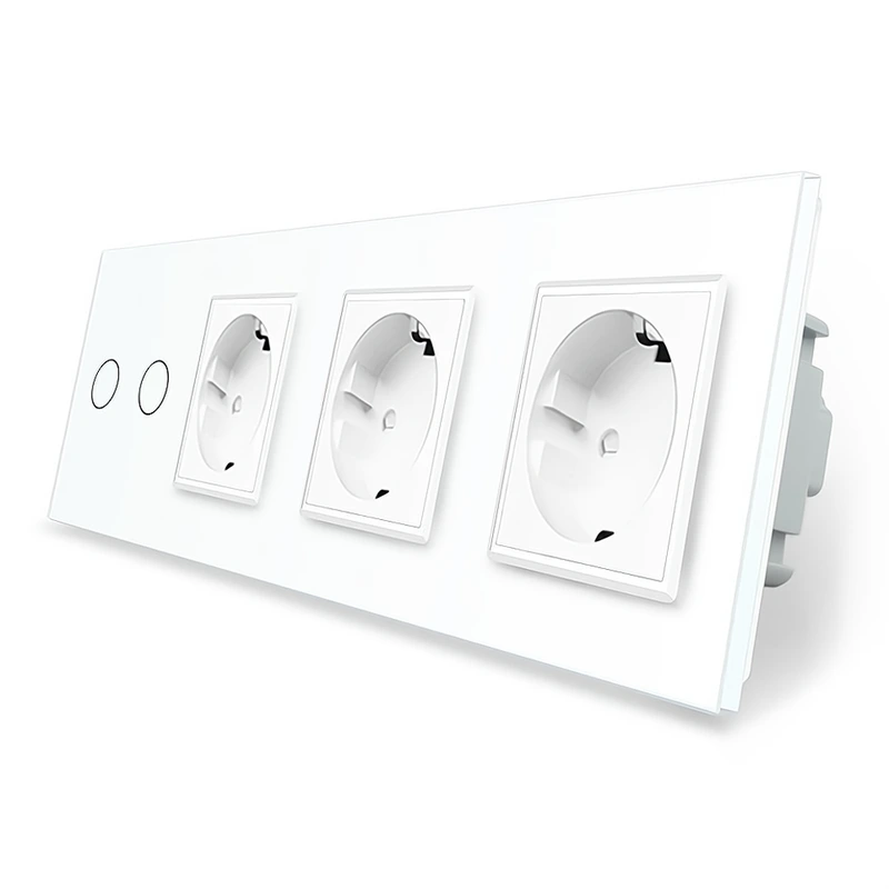 Розумний сенсорний ZigBee вимикач 2 сенсора 3 розетки Livolo білий скло (VL-C702Z/C7C3EU-11)