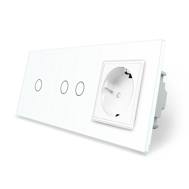 Розумний сенсорний ZigBee вимикач 3 сенсора (1-2) 1 розетка Livolo білий скло (VL-C701Z/C702Z/C7C1EU-11)