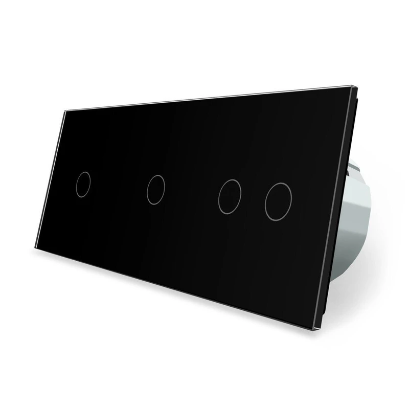 Розумний сенсорний ZigBee вимикач 4 сенсора (1-1-2) Livolo чорний скло (VL-C701Z/C701Z/C702Z-12)