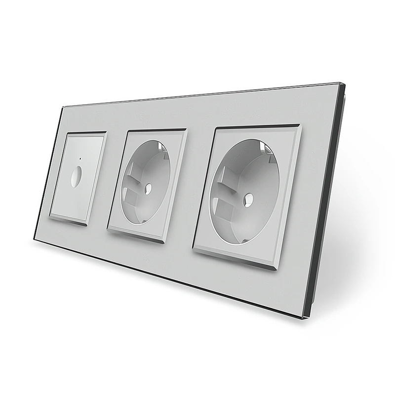 Сенсорний прохідний/перехресний вимикач Sense 1 сенсор 2 розетки Livolo сірий скло (VL-C7FC1S/FCTC16A/FCTC16A-6IP)