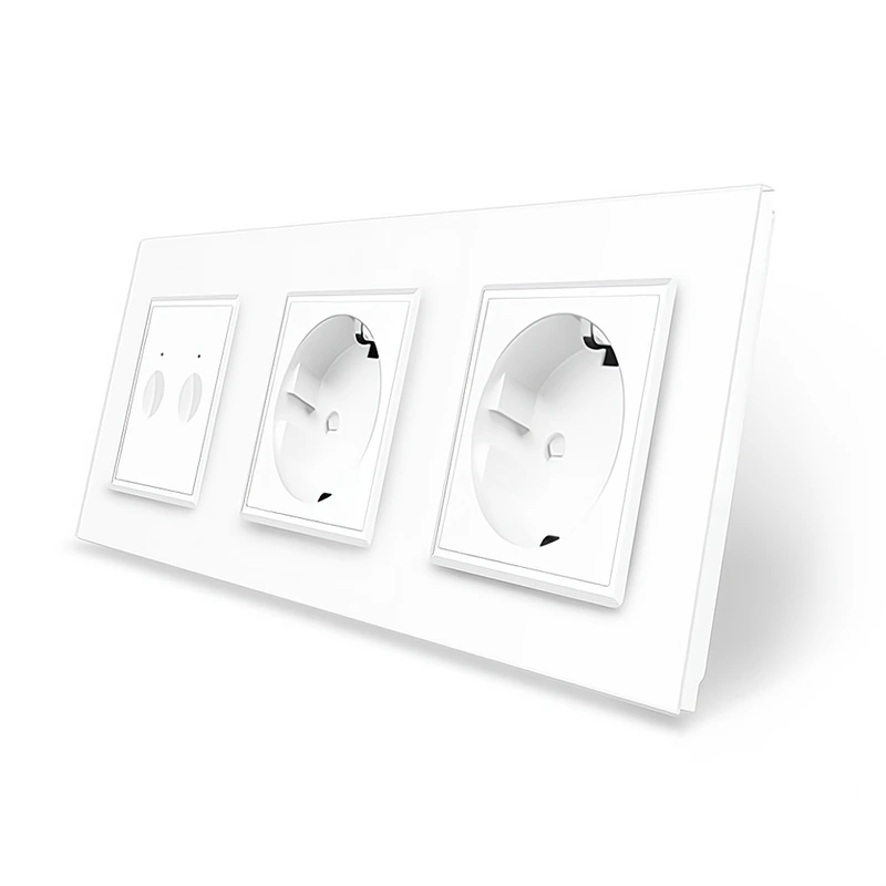 Сенсорний прохідний/перехресний вимикач Sense 2 сенсора 2 розетки Livolo білий скло (VL-C7FC2S/FCTC16A/FCTC16A-6WP)