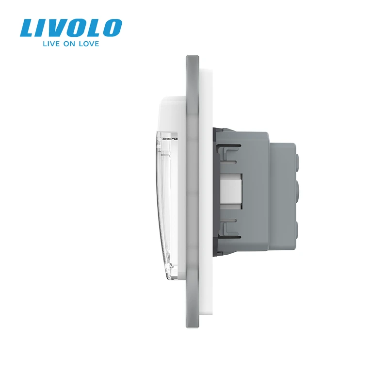 Сенсорний димер LIVOLO 2 сенсори з розеткою IP44 білий матовый, 16A 230V із заземленням, шторки