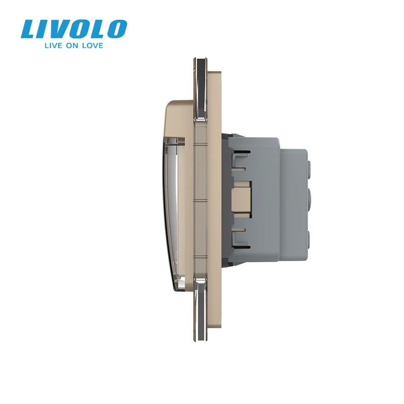 Сенсорний димер LIVOLO 2 сенсори з розеткою IP44 золотий, 16A 230V із заземленням, шторки