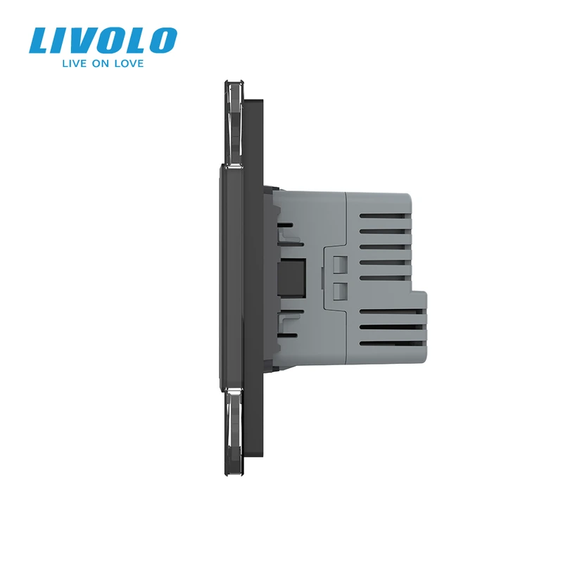Сенсорний димер LIVOLO на 2 сенсори з розеткою та USB Type-C 18Вт, чорний, розетка 16А 230В із заземленням