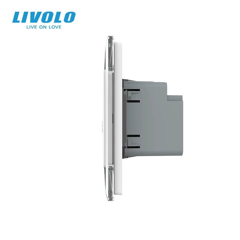Сенсорний (дотиковий) прохідний вимикач LIVOLO з розеткою USB-A + USB-C 36Вт білий 2.5D скляна рамка