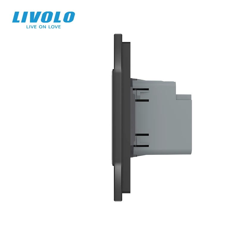 Сенсорний (дотиковий) прохідний вимикач LIVOLO з розеткою USB-A + USB-C 36Вт чорний матовый скляна рамка