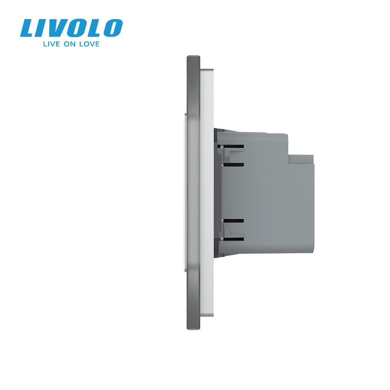 Сенсорний (дотиковий) прохідний вимикач LIVOLO з розеткою USB-A + USB-C 36Вт сірий матовый скляна рамка