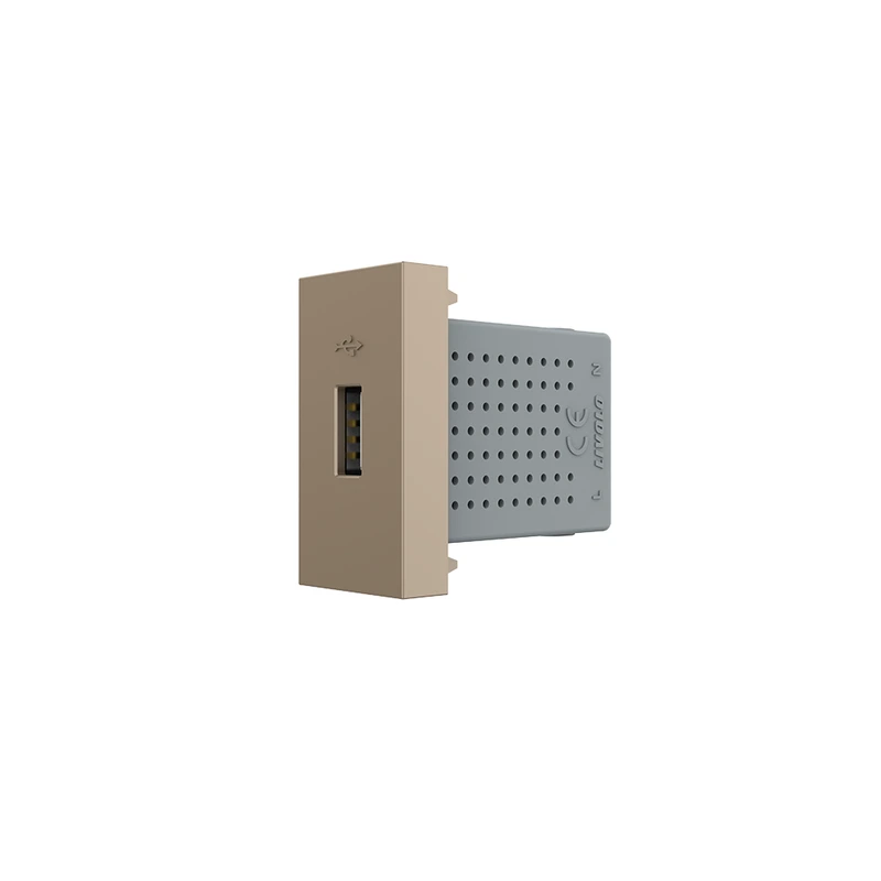 USB розетка LIVOLO 5V 2.1A, золота, 10Вт, з блоком живлення, модуль 0.5 поста (VL-FCUA-1AP)
