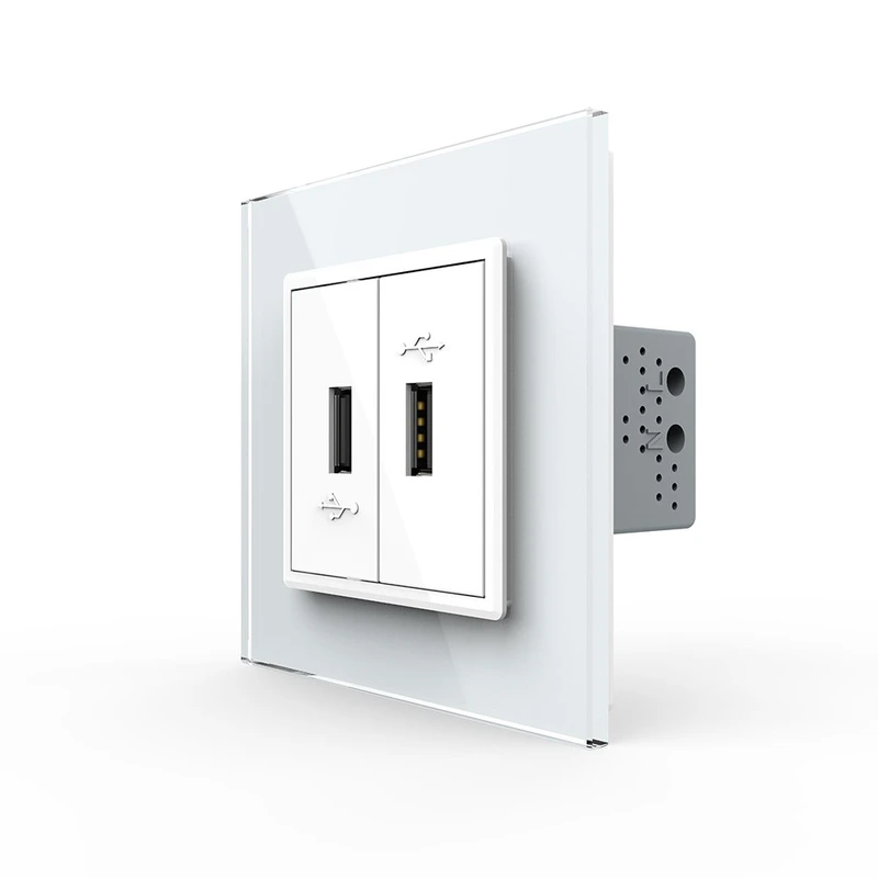 Розетка подвійна USB з блоком живлення Livolo білий скло (VL-C792U-11)