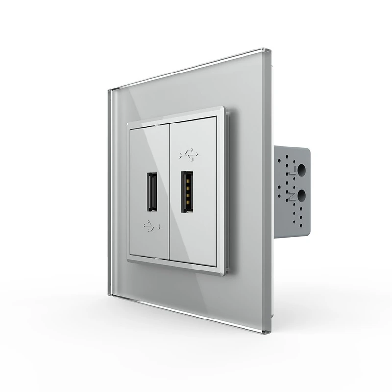 Розетка подвійна USB з блоком живлення Livolo сірий скло (VL-C792U-15)