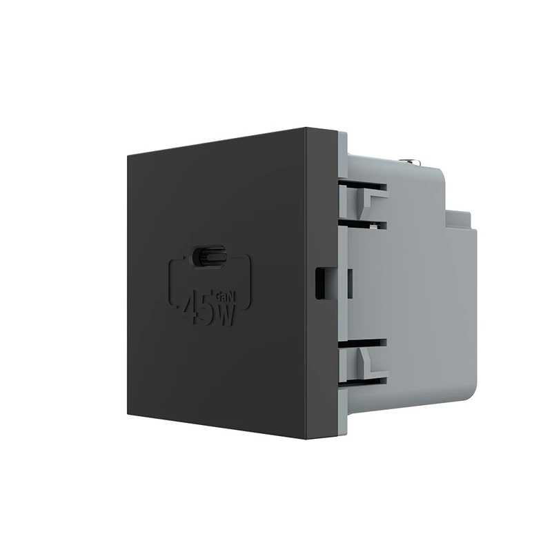 USB Type-C розетка LIVOLO, PD 45W, Power Delivery, швидка зарядка, чорна, модуль (VL-FCUC-2BP)