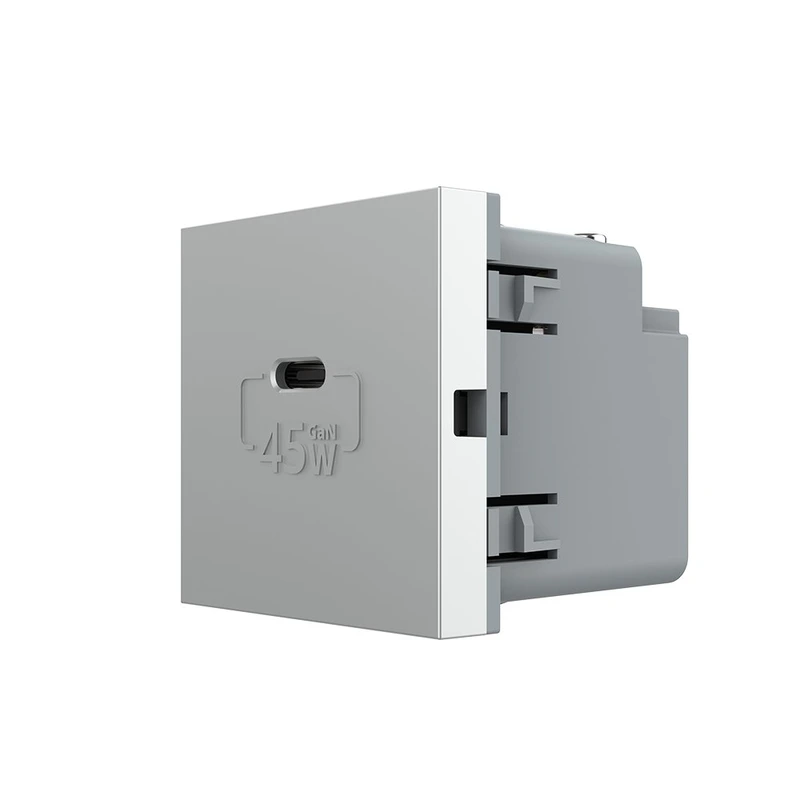 USB Type-C розетка LIVOLO, PD 45W, Power Delivery, швидка зарядка, сіра, модуль (VL-FCUC-2IP)