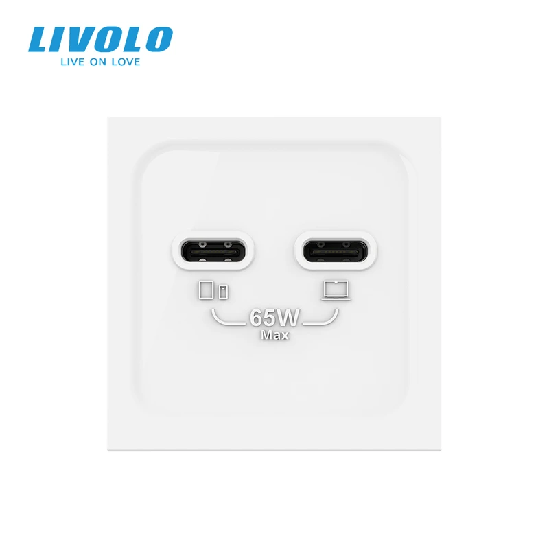 USB Type-C розетка LIVOLO, PD 65W, Power Delivery, швидка зарядка, біла, модуль