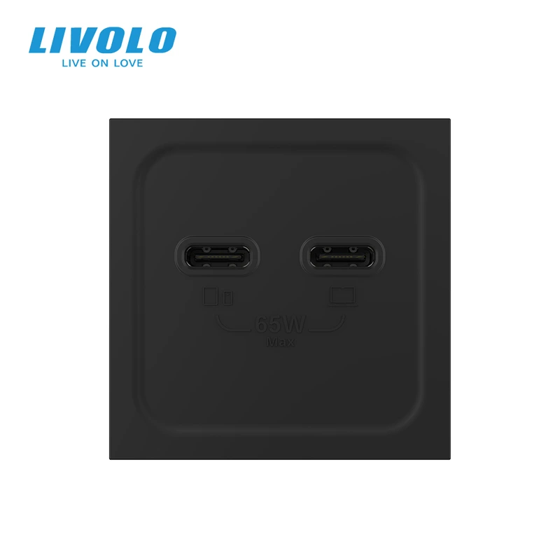 USB Type-C розетка LIVOLO, PD 65W, Power Delivery, швидка зарядка, чорна, модуль